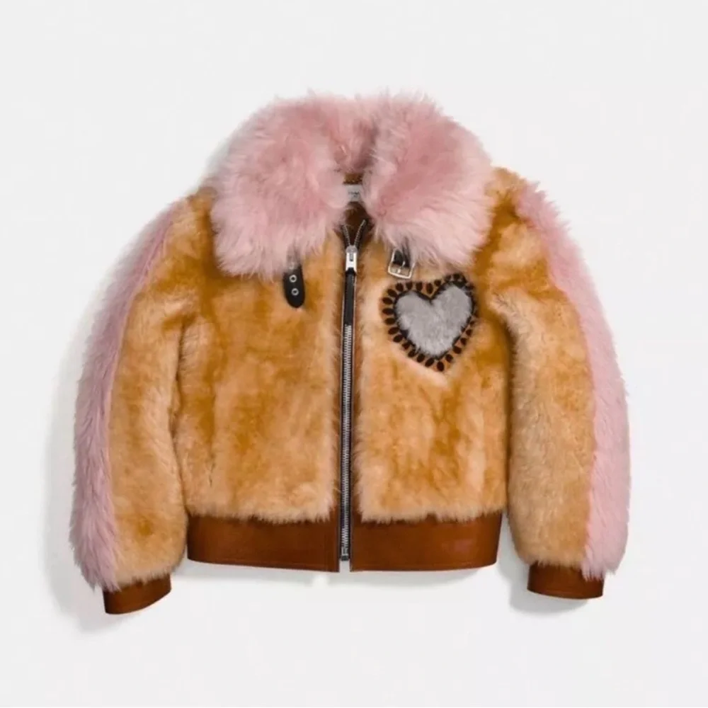 Coach X Keith Haring Shearling Coat Jacket Size 10 Lamb Leather Bomber
